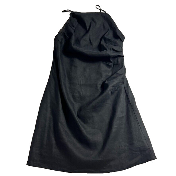 Forever Dress Womens Large Black Draped Linen Blend Black Mini Strappy Ruched - Picture 9 of 11
